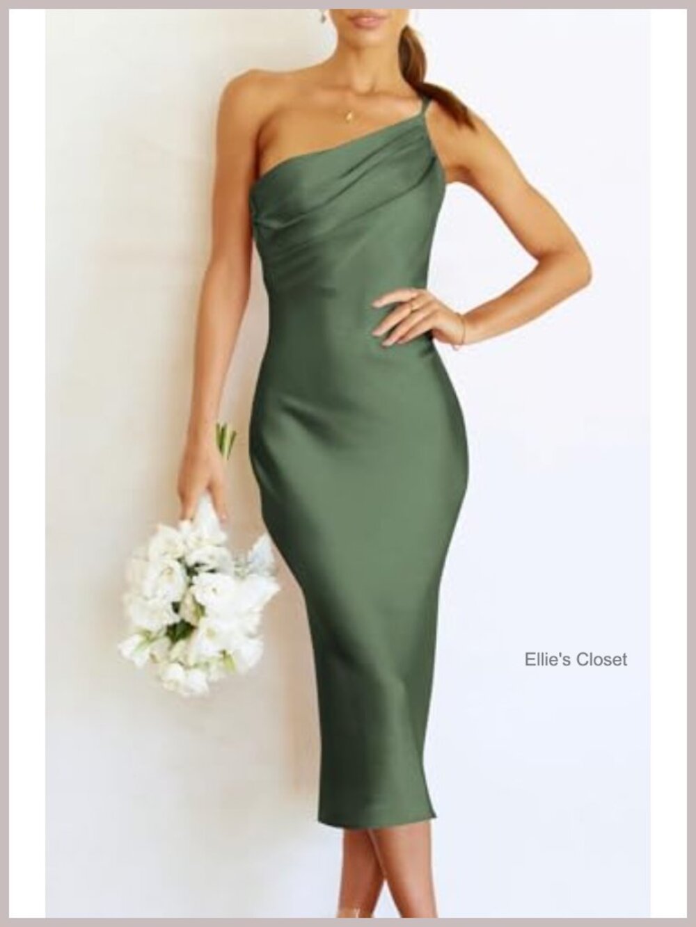 One Shoulder Midi Satin Bodycon Dress Summer Sleeveless Backless Ruched - Picture 5 of 6